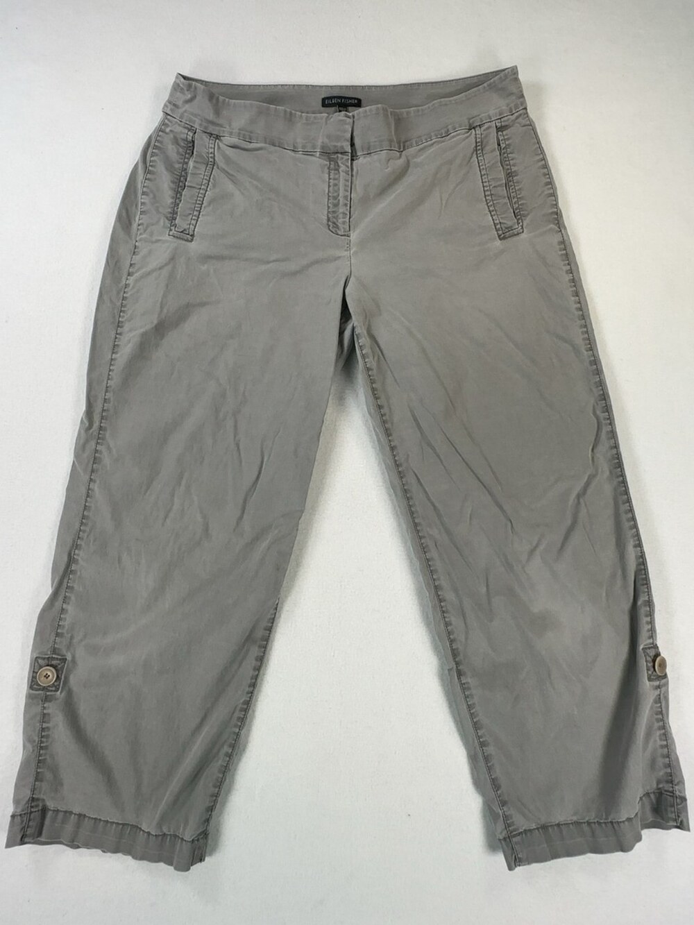 Eileen Fisher Cropped Capri Pants Organic Cotton Tencel Gray Women's Size Medium